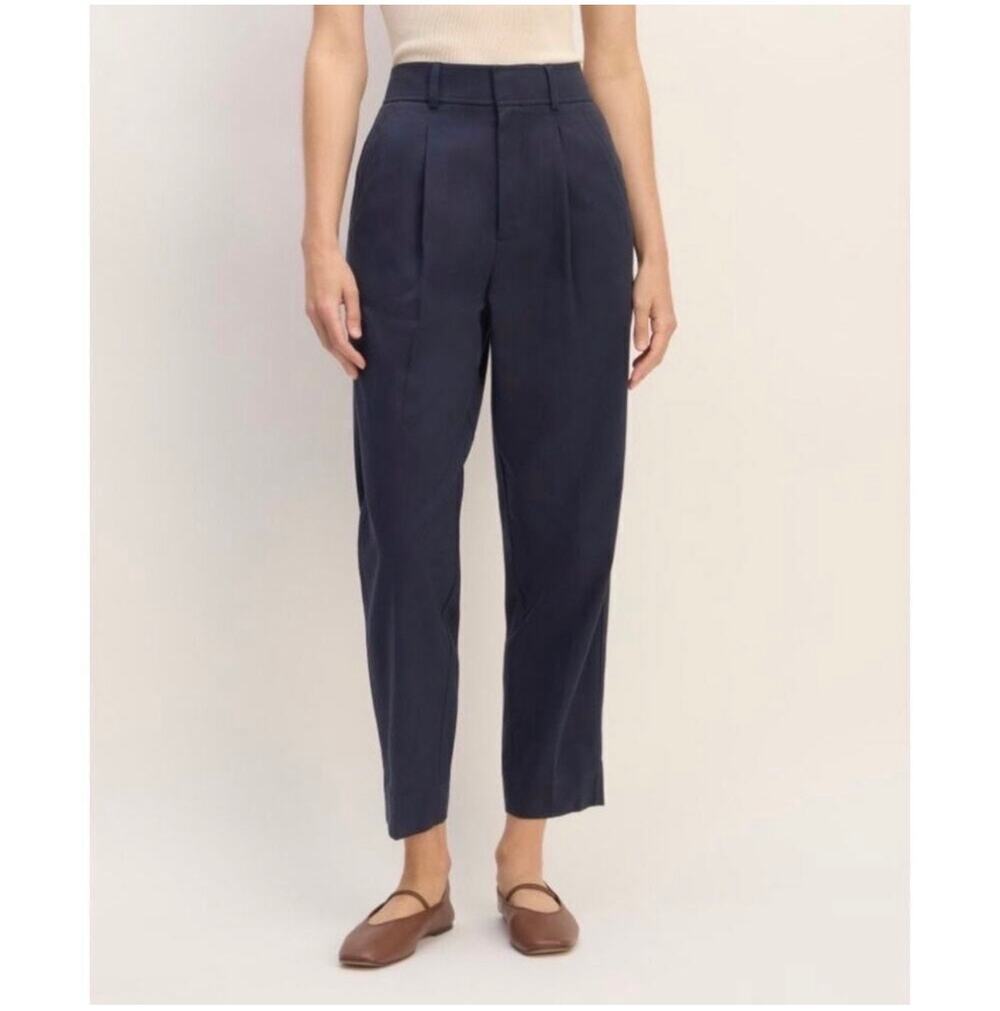 Everlane Pants Womens 12 Navy Blue Tencel Way High Tapered Pleated Minimalist